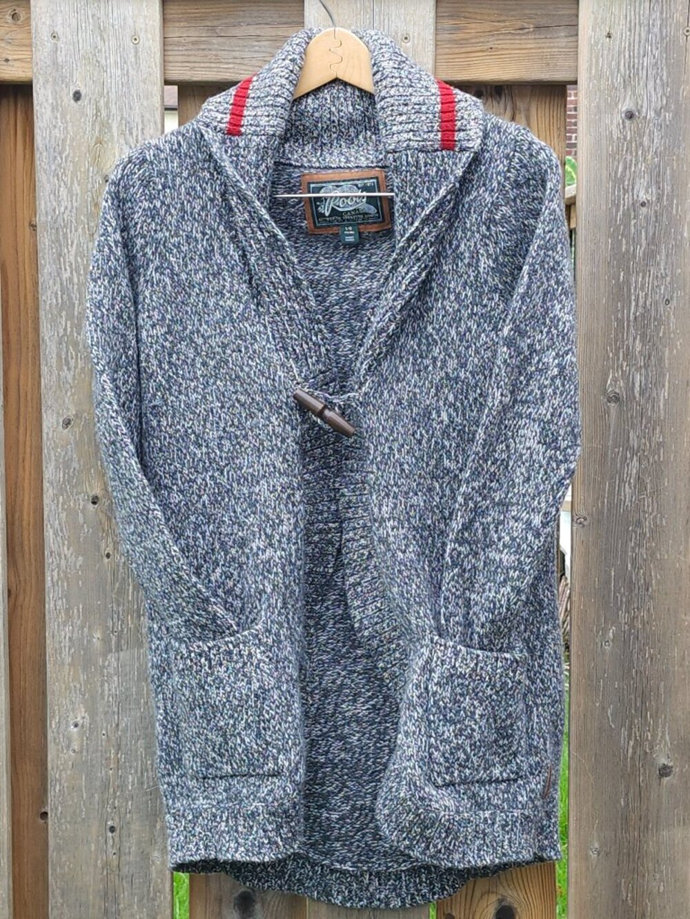 RARE ROOTS Canada Cabin Lambs Wool Toggle Cardigan Sweater Salt & Pepper Large